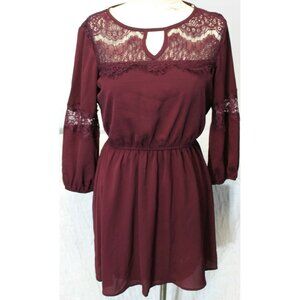 New Lily Rose Merlot Purple Dress Floral Lace 3/4 Sleeves Womens S Elastic
